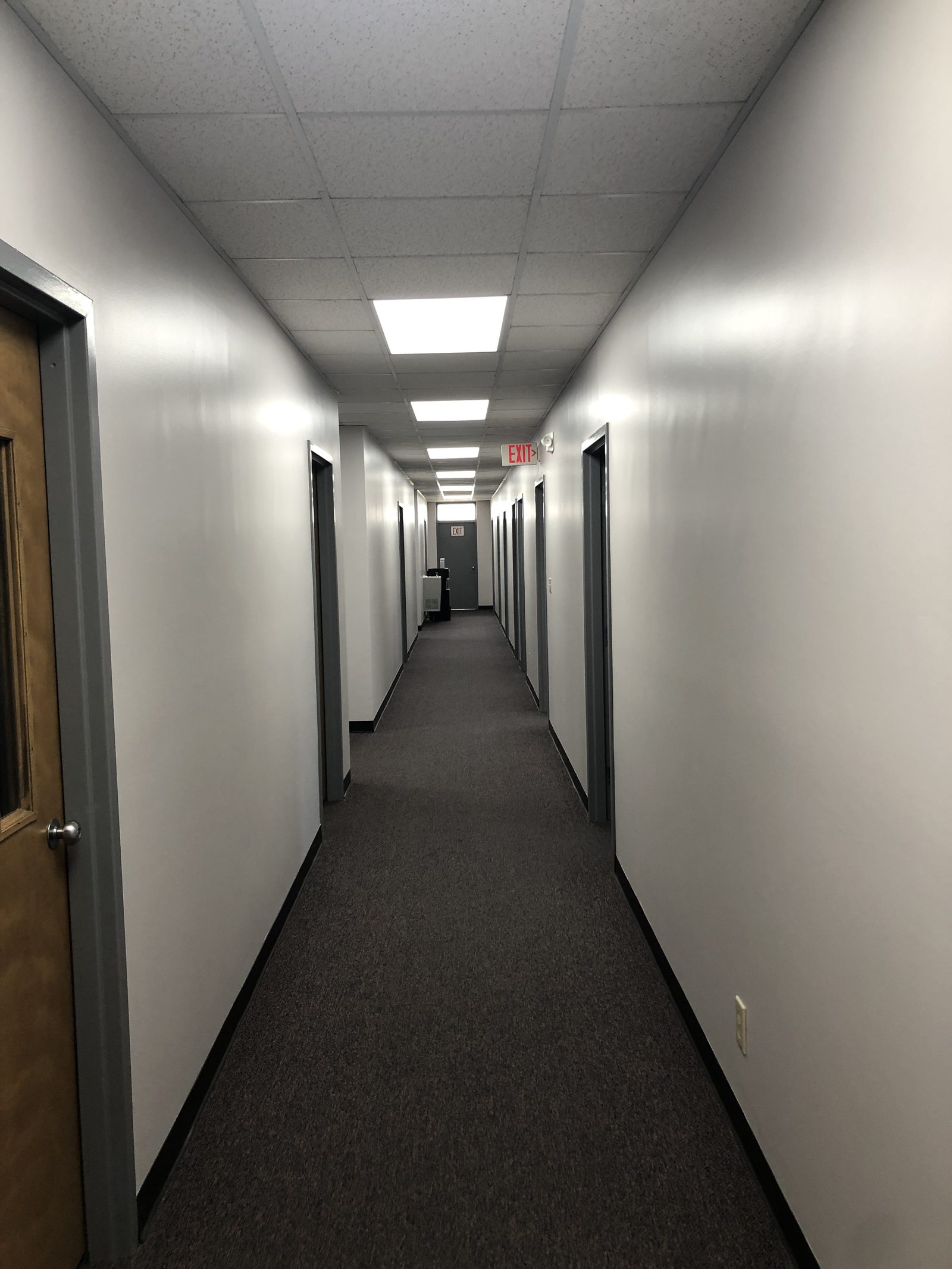 Office corridor with freshly painted walls and door frames