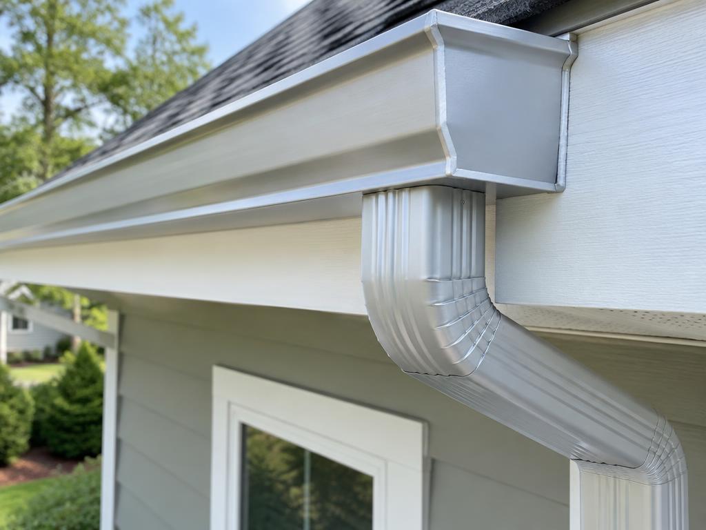 Clean aluminum gutter corner and downspout connection